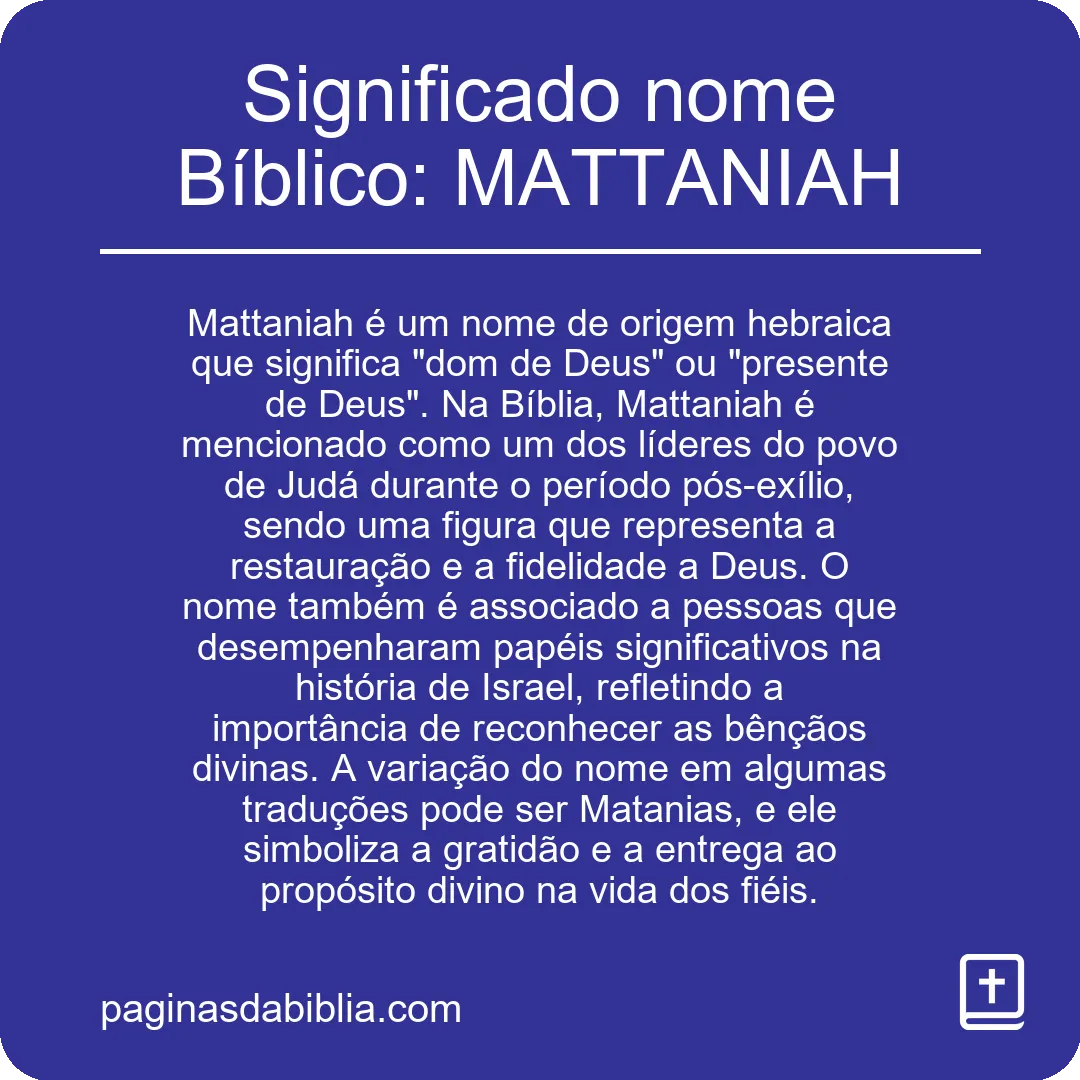 Significado nome Bíblico: MATTANIAH