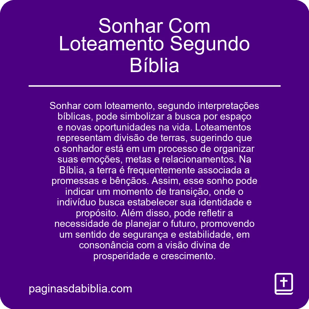 Sonhar Com Loteamento Segundo Bíblia