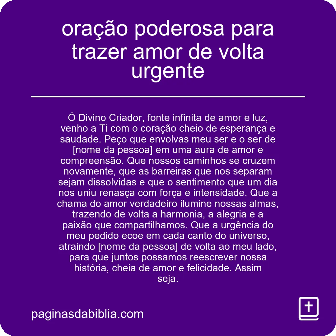 oração poderosa para trazer amor de volta urgente