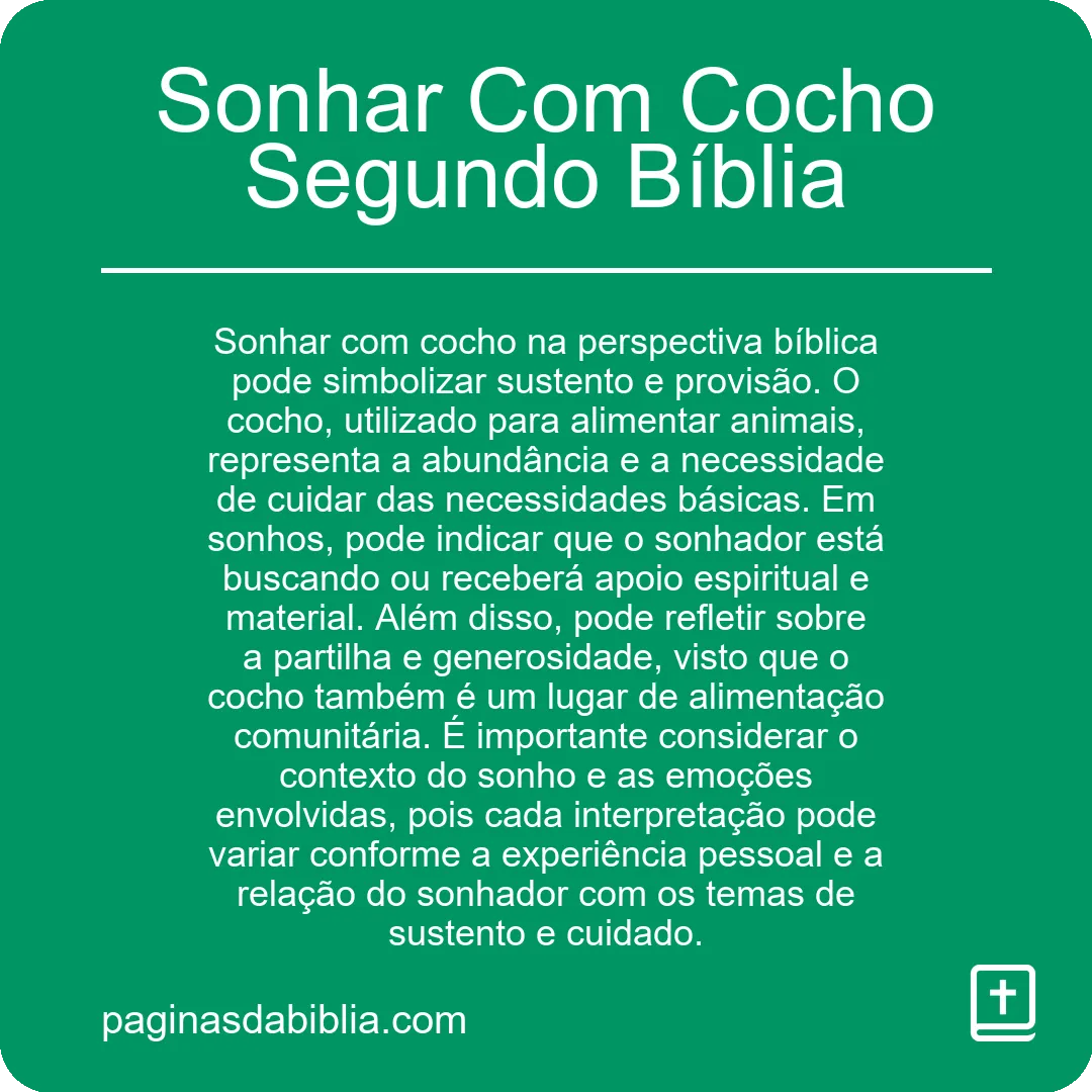 Sonhar Com Cocho Segundo Bíblia