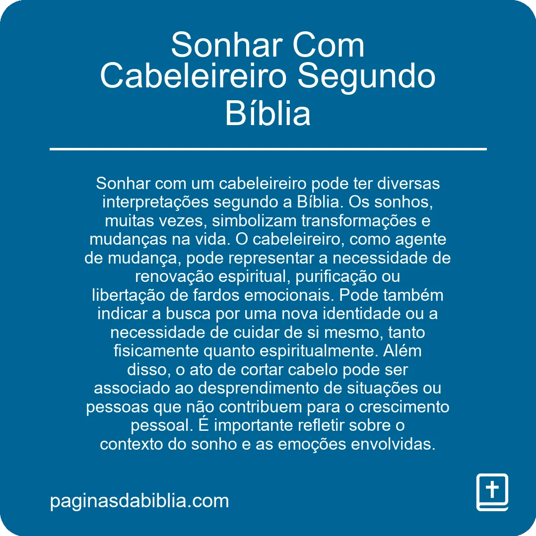 Sonhar Com Cabeleireiro Segundo Bíblia