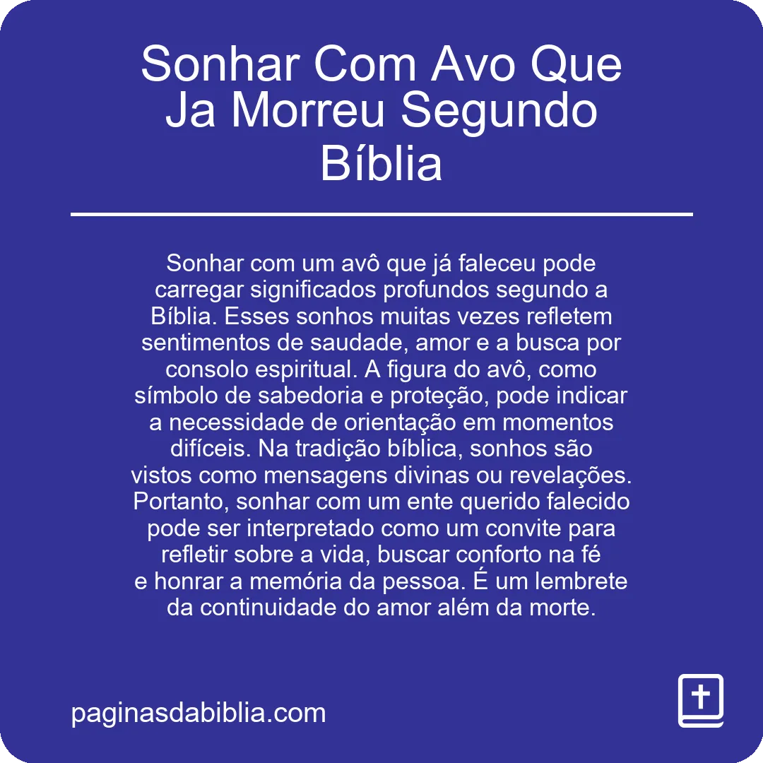 Sonhar Com Avo Que Ja Morreu Segundo Bíblia