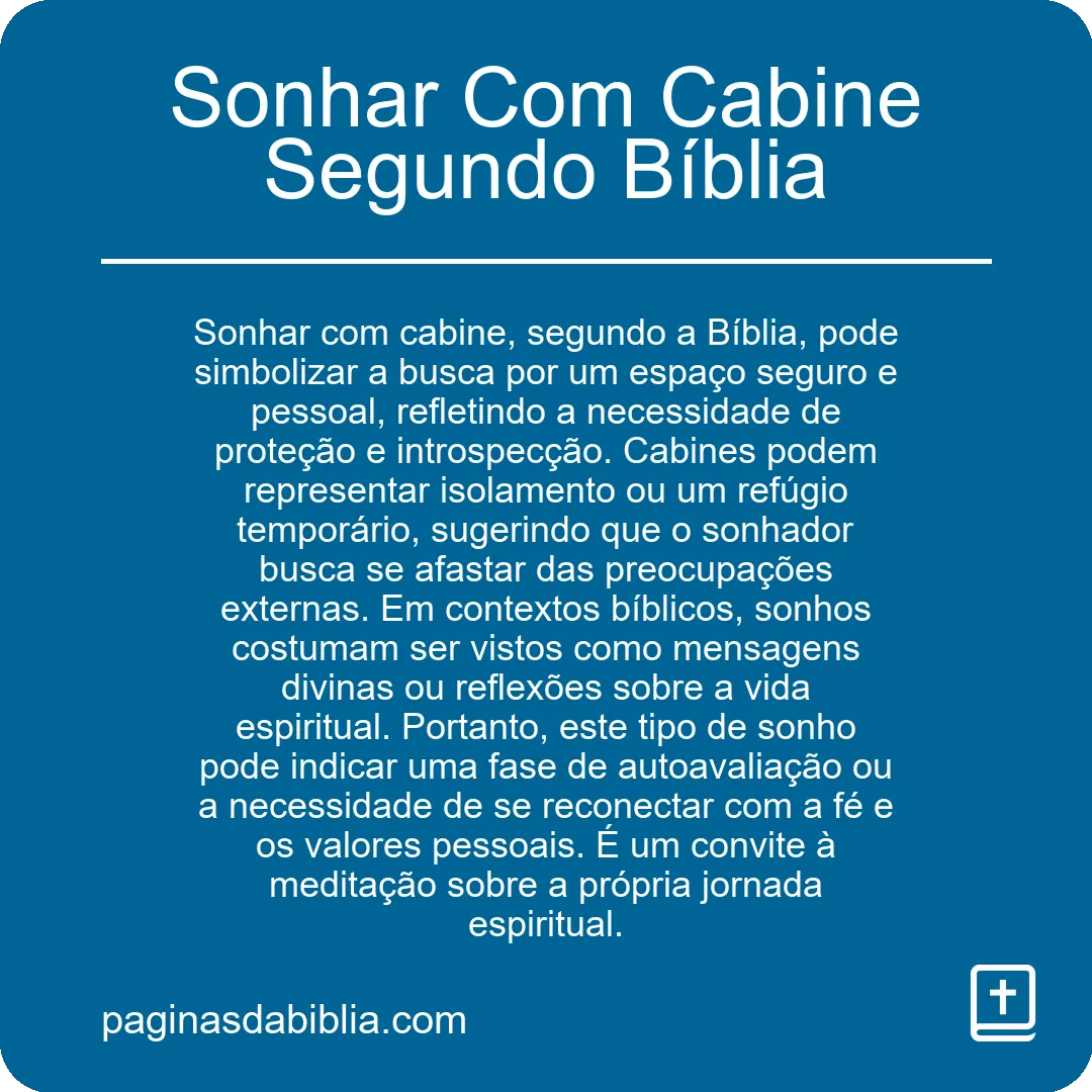 Sonhar Com Cabine Segundo Bíblia