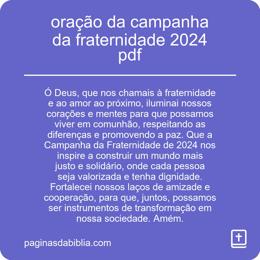 oração da campanha da fraternidade 2024 pdf