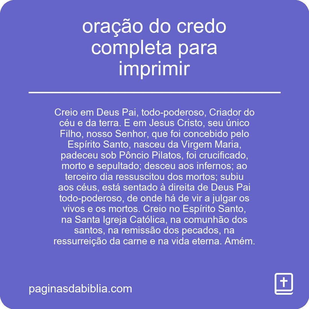 oração do credo completa para imprimir