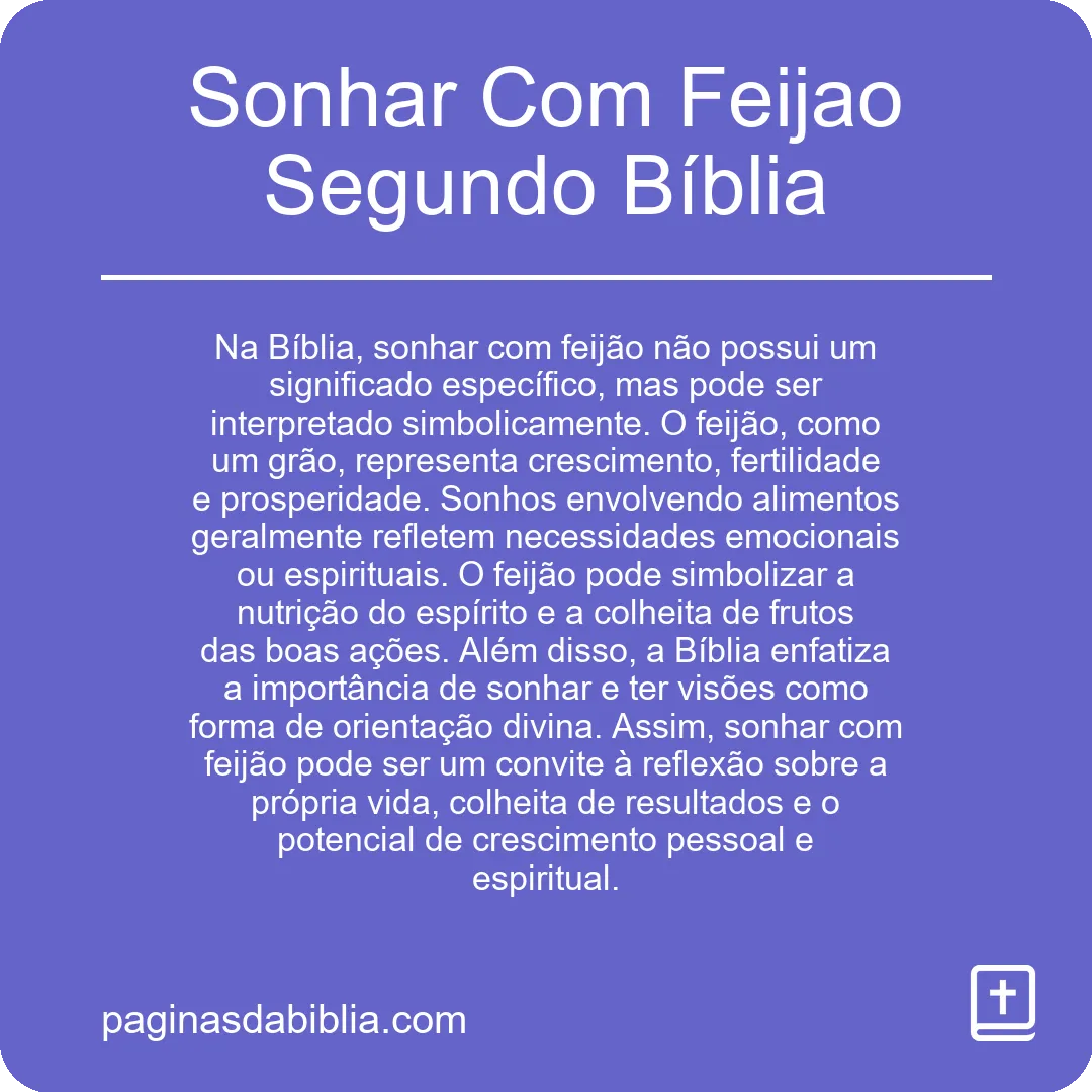 Sonhar Com Feijao Segundo Bíblia