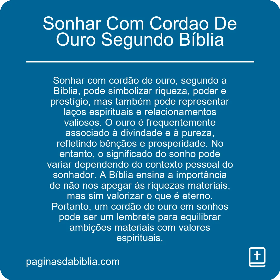 Sonhar Com Cordao De Ouro Segundo Bíblia