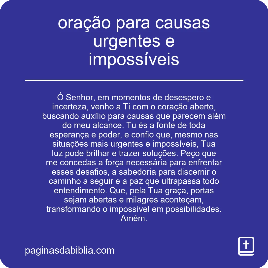 oração para causas urgentes e impossíveis