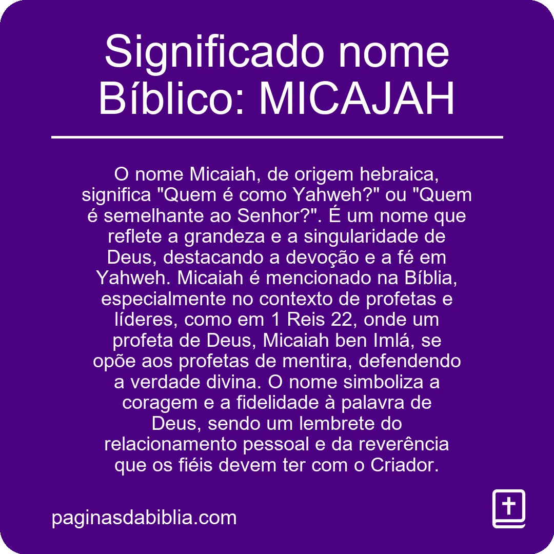 Significado nome Bíblico: MICAJAH