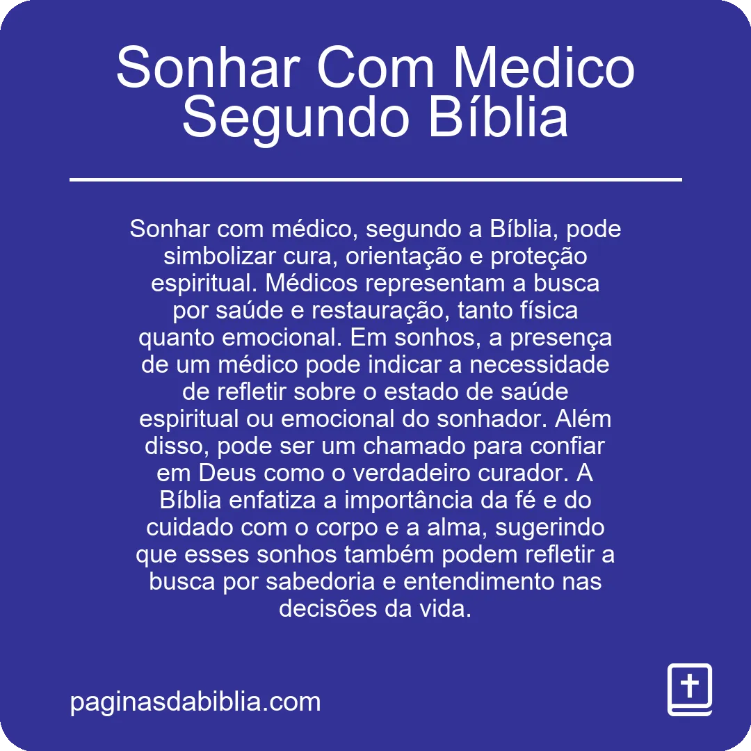 Sonhar Com Medico Segundo Bíblia