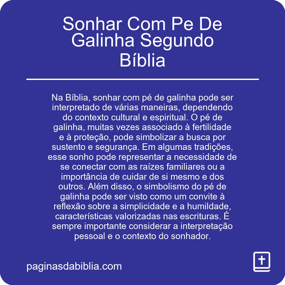 Sonhar Com Pe De Galinha Segundo Bíblia