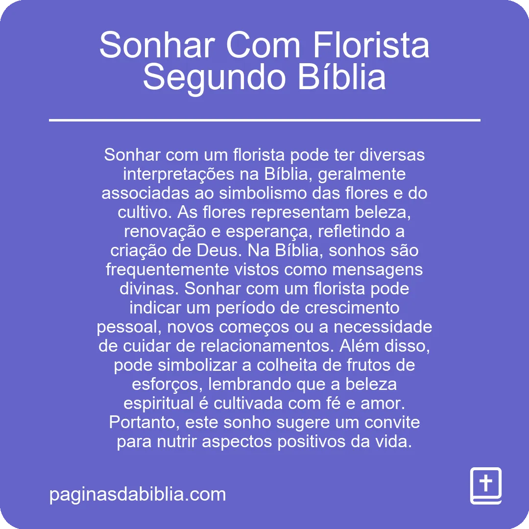 Sonhar Com Florista Segundo Bíblia