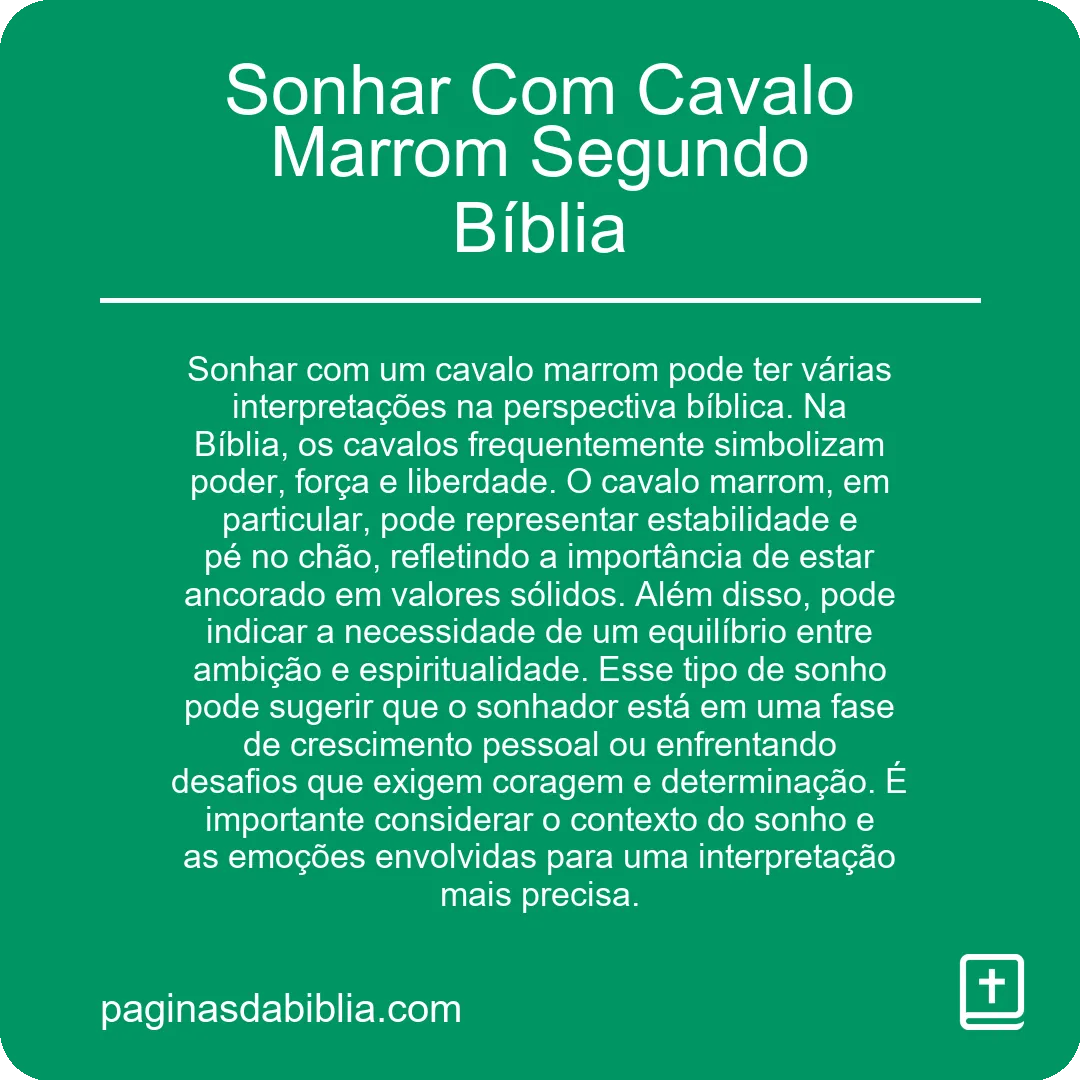 Sonhar Com Cavalo Marrom Segundo Bíblia