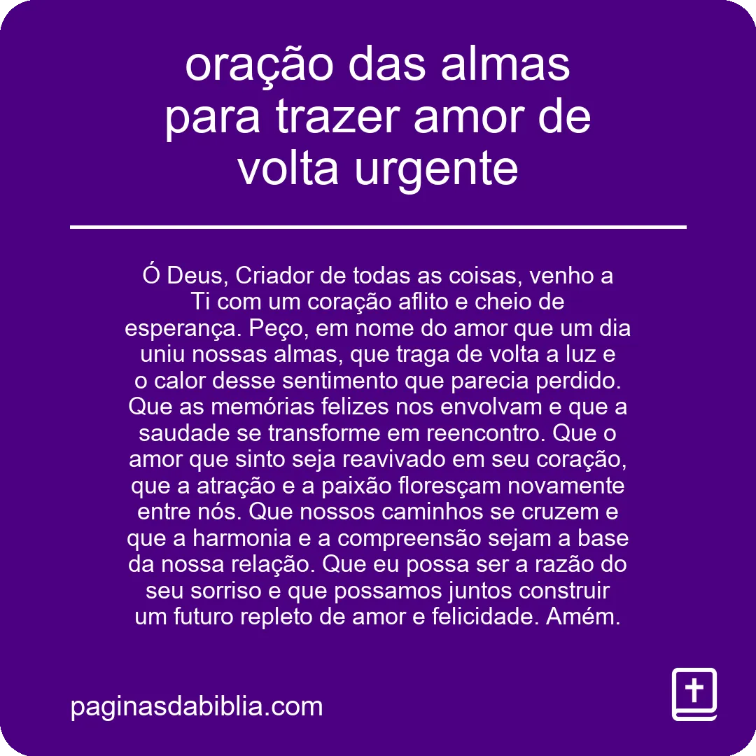 oração das almas para trazer amor de volta urgente