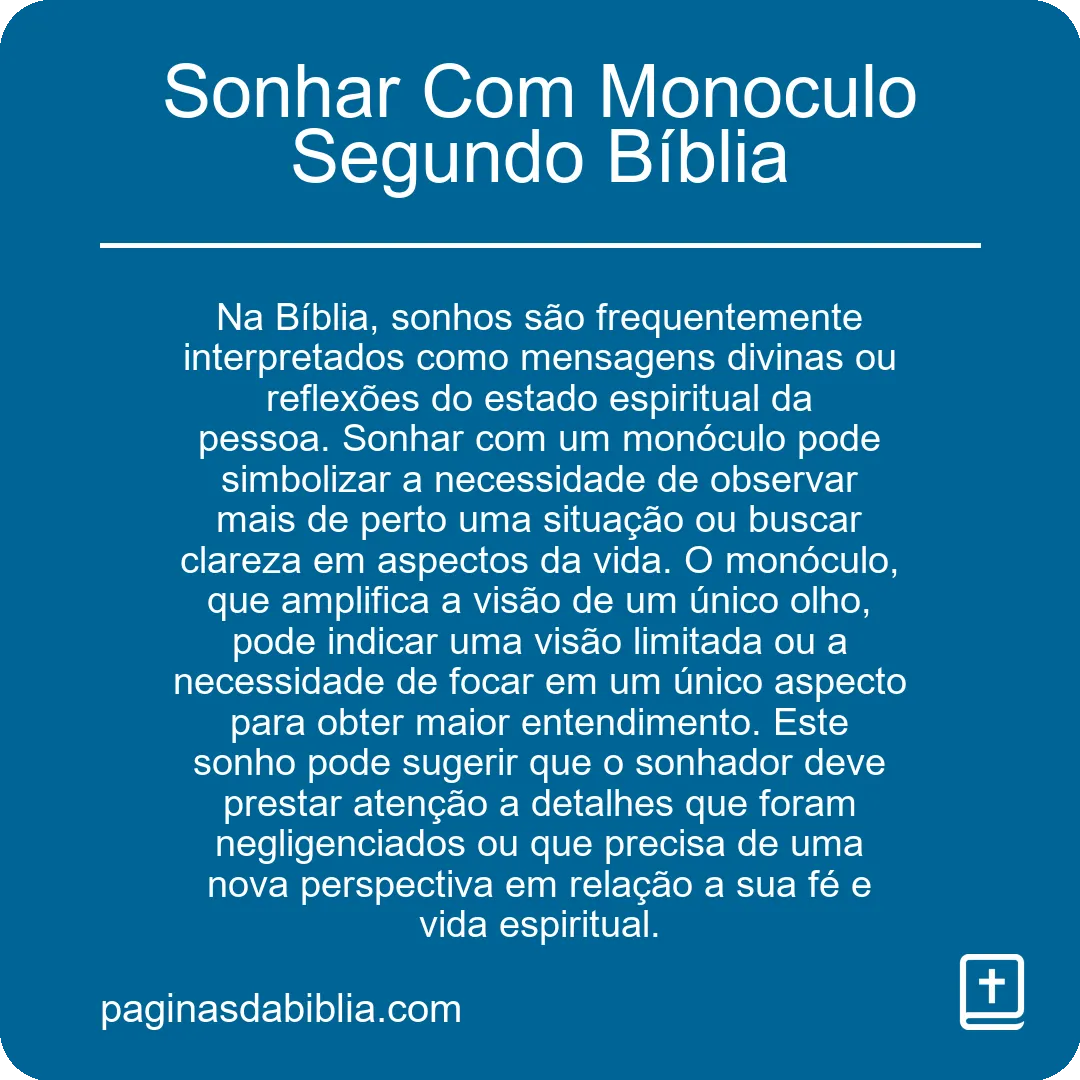 Sonhar Com Monoculo Segundo Bíblia