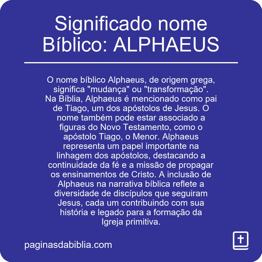 Significado nome Bíblico: ALPHAEUS