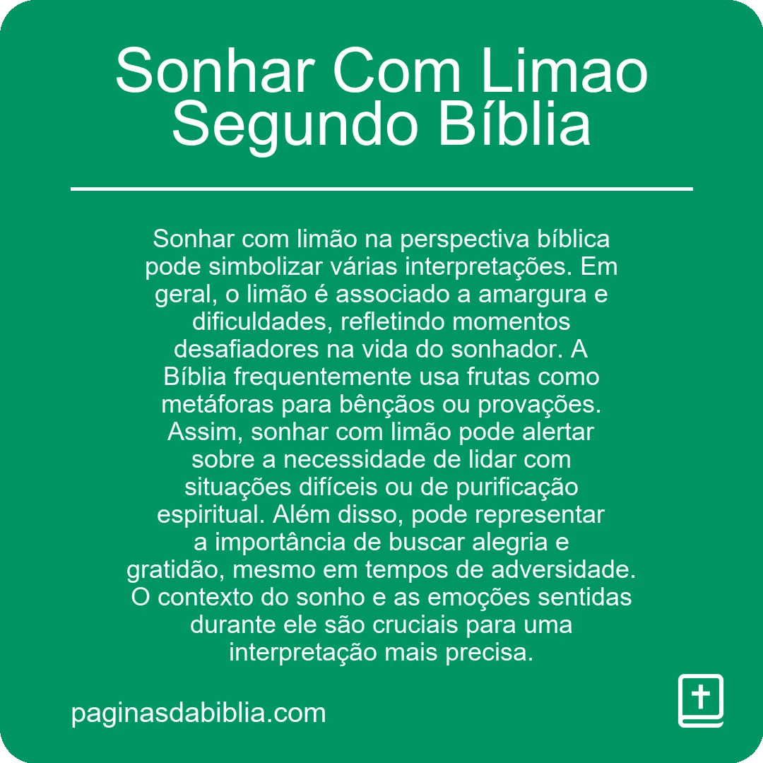 Sonhar Com Limao Segundo Bíblia