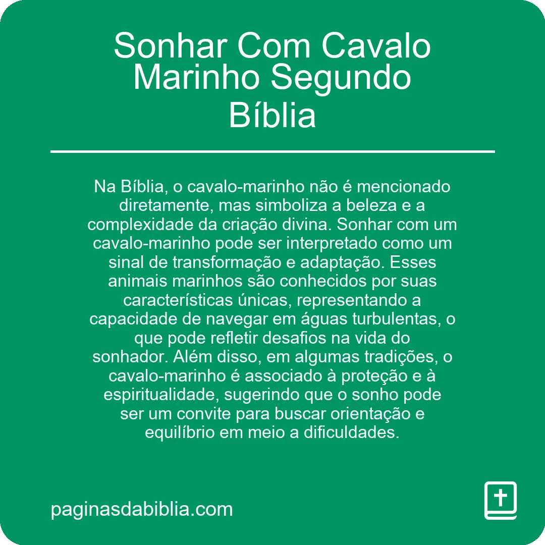 Sonhar Com Cavalo Marinho Segundo Bíblia