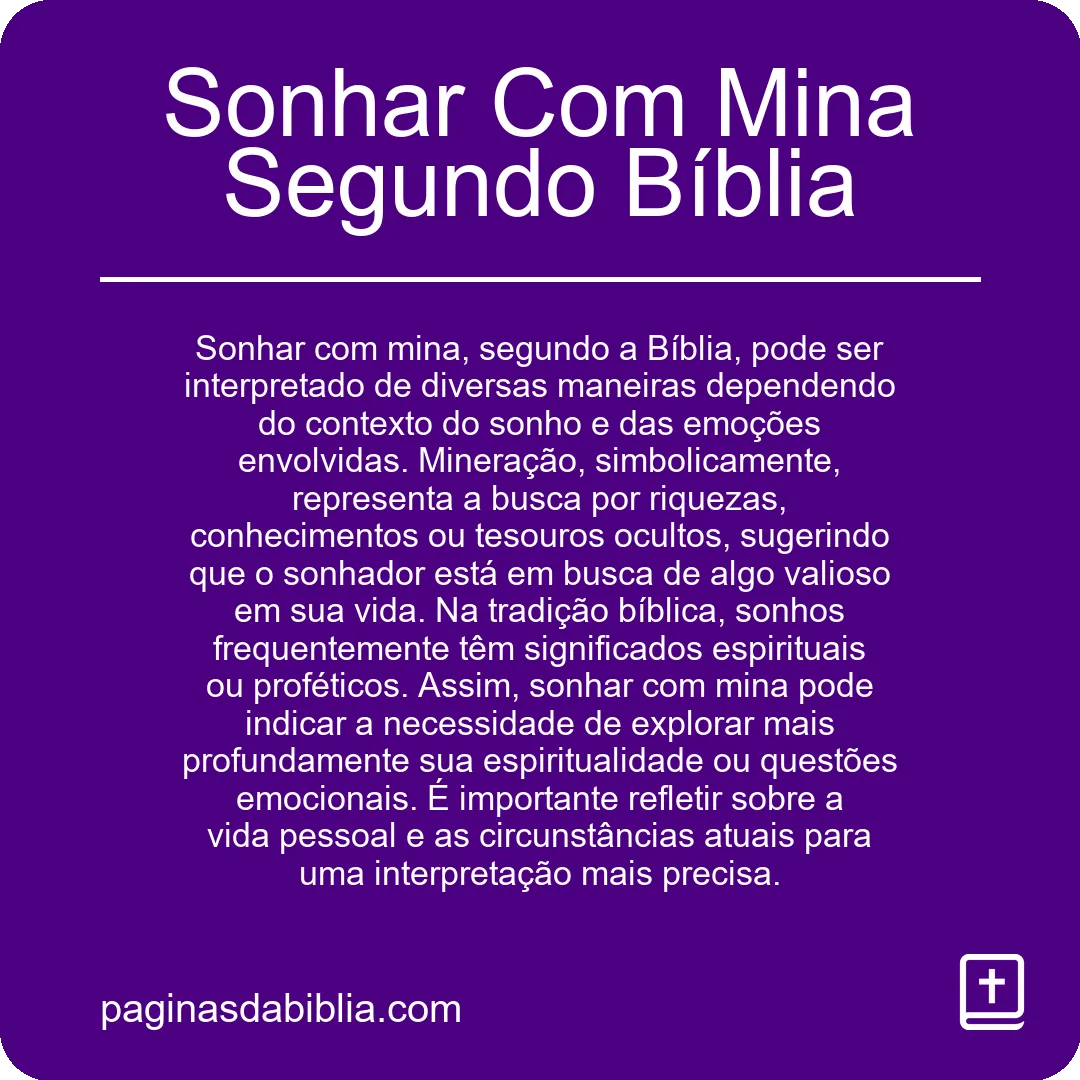 Sonhar Com Mina Segundo Bíblia