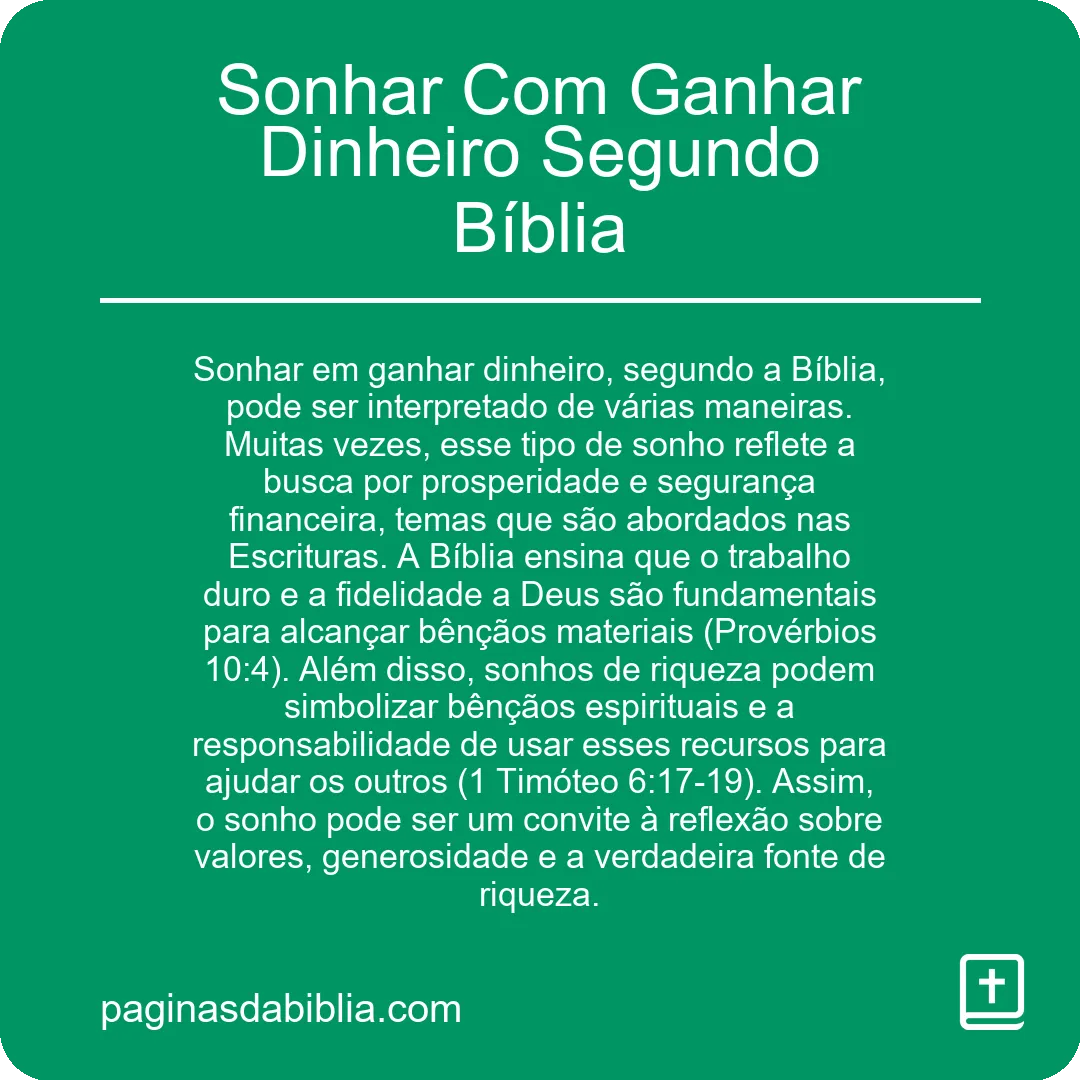 Sonhar Com Ganhar Dinheiro Segundo Bíblia