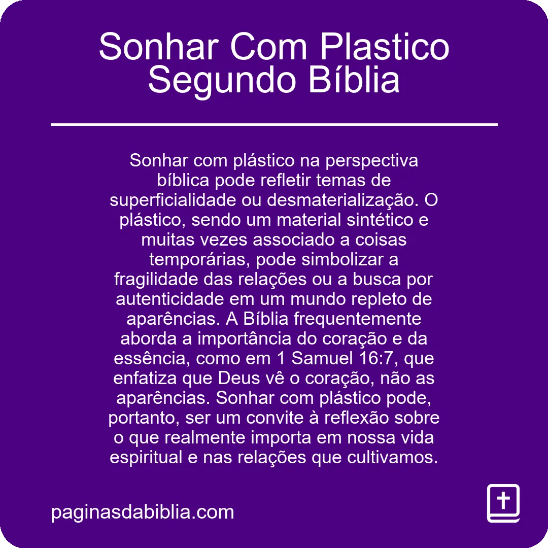 Sonhar Com Plastico Segundo Bíblia