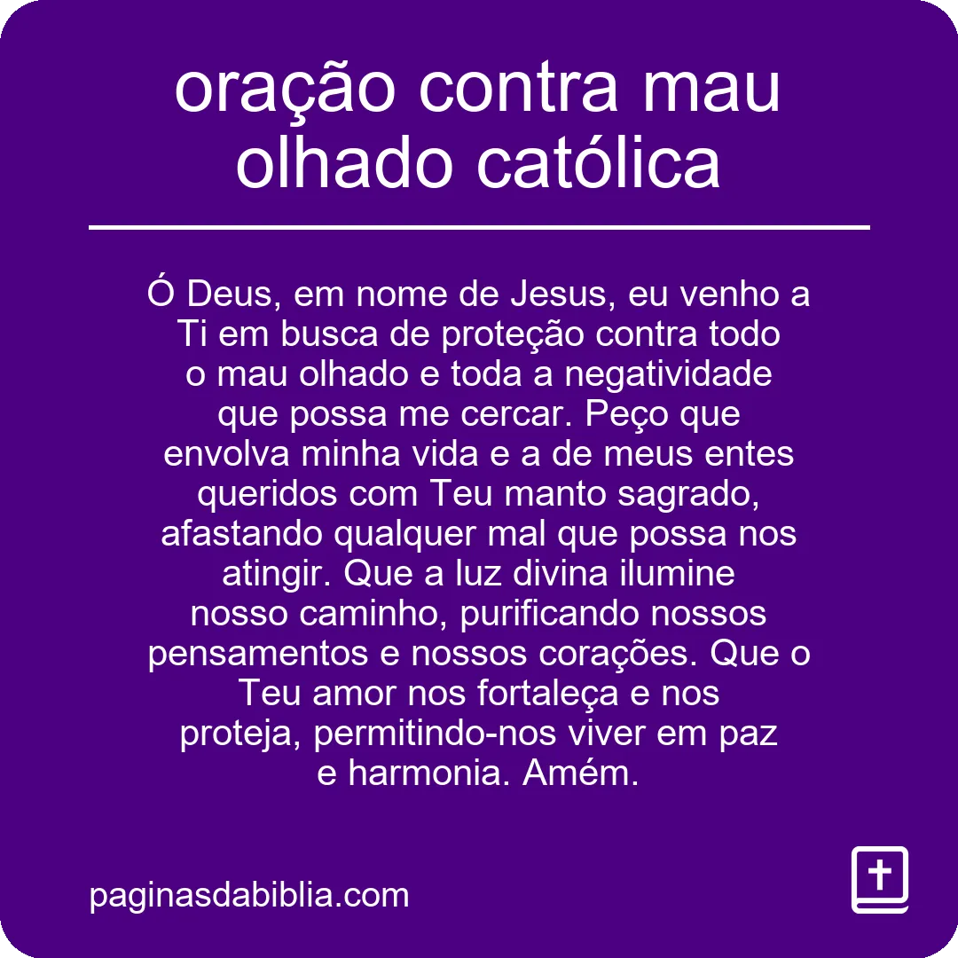 oração contra mau olhado católica