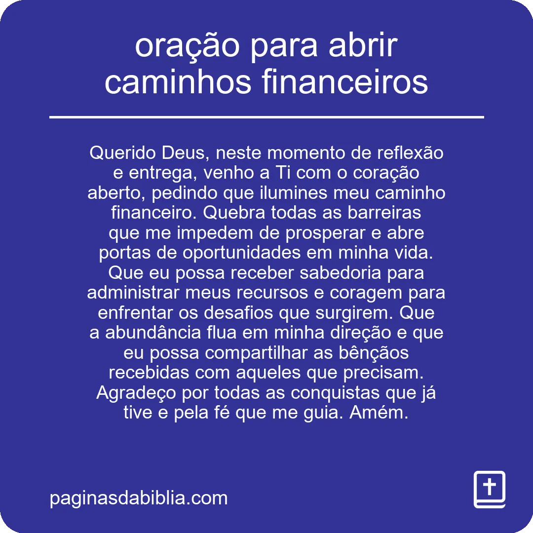 oração para abrir caminhos financeiros