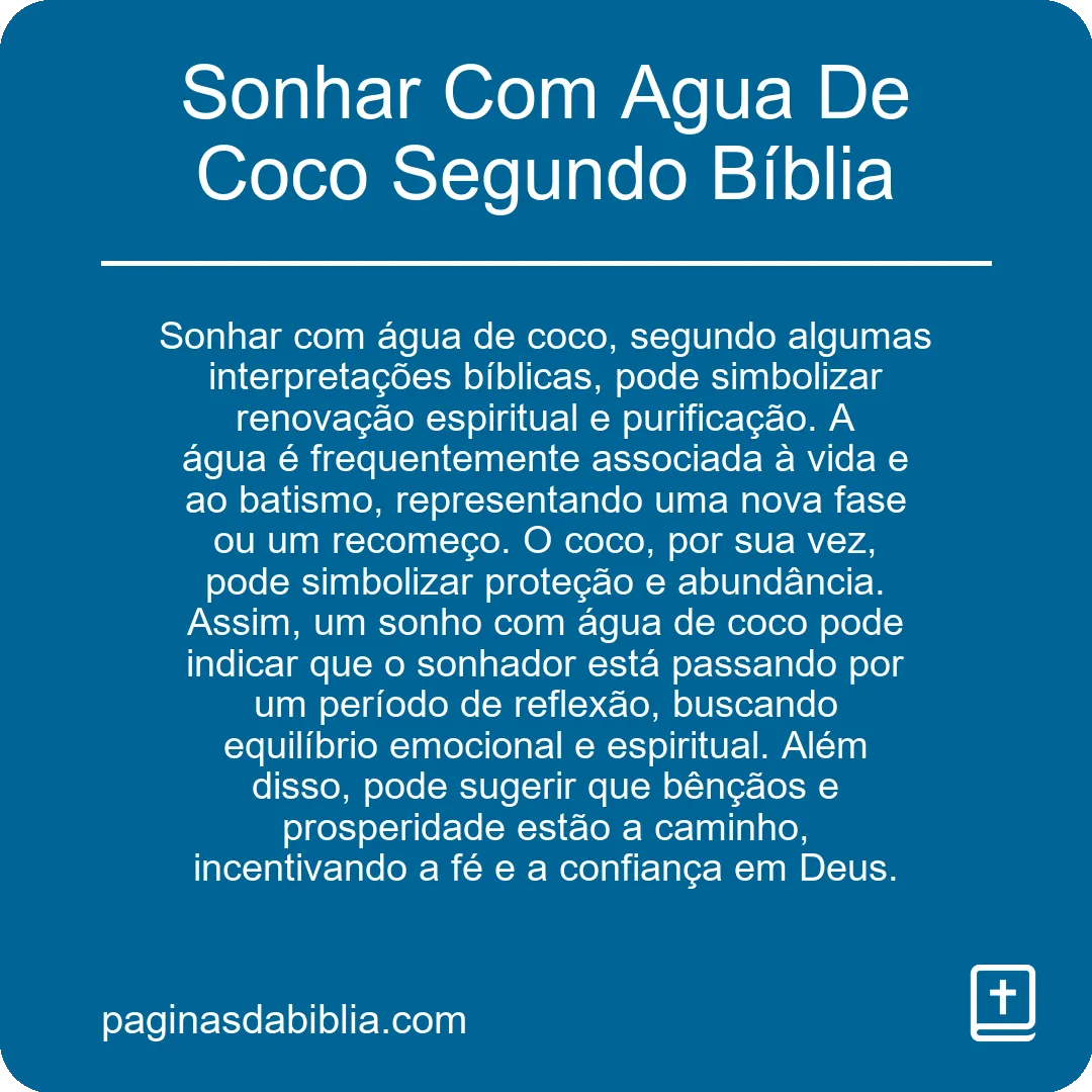 Sonhar Com Agua De Coco Segundo Bíblia