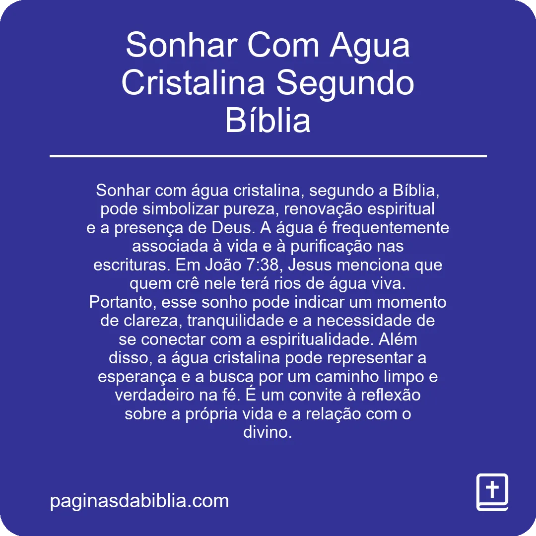 Sonhar Com Agua Cristalina Segundo Bíblia