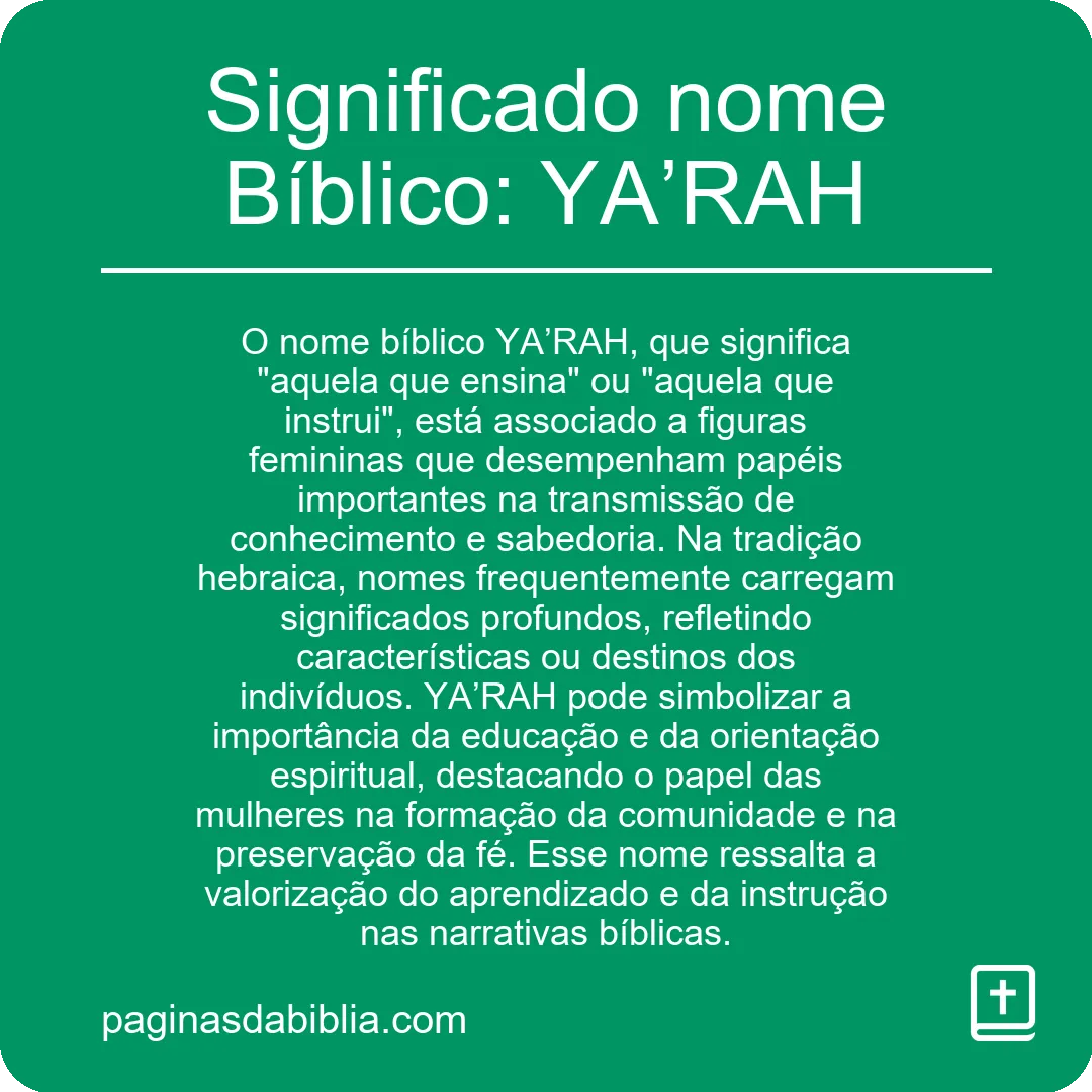 Significado nome Bíblico: YA’RAH