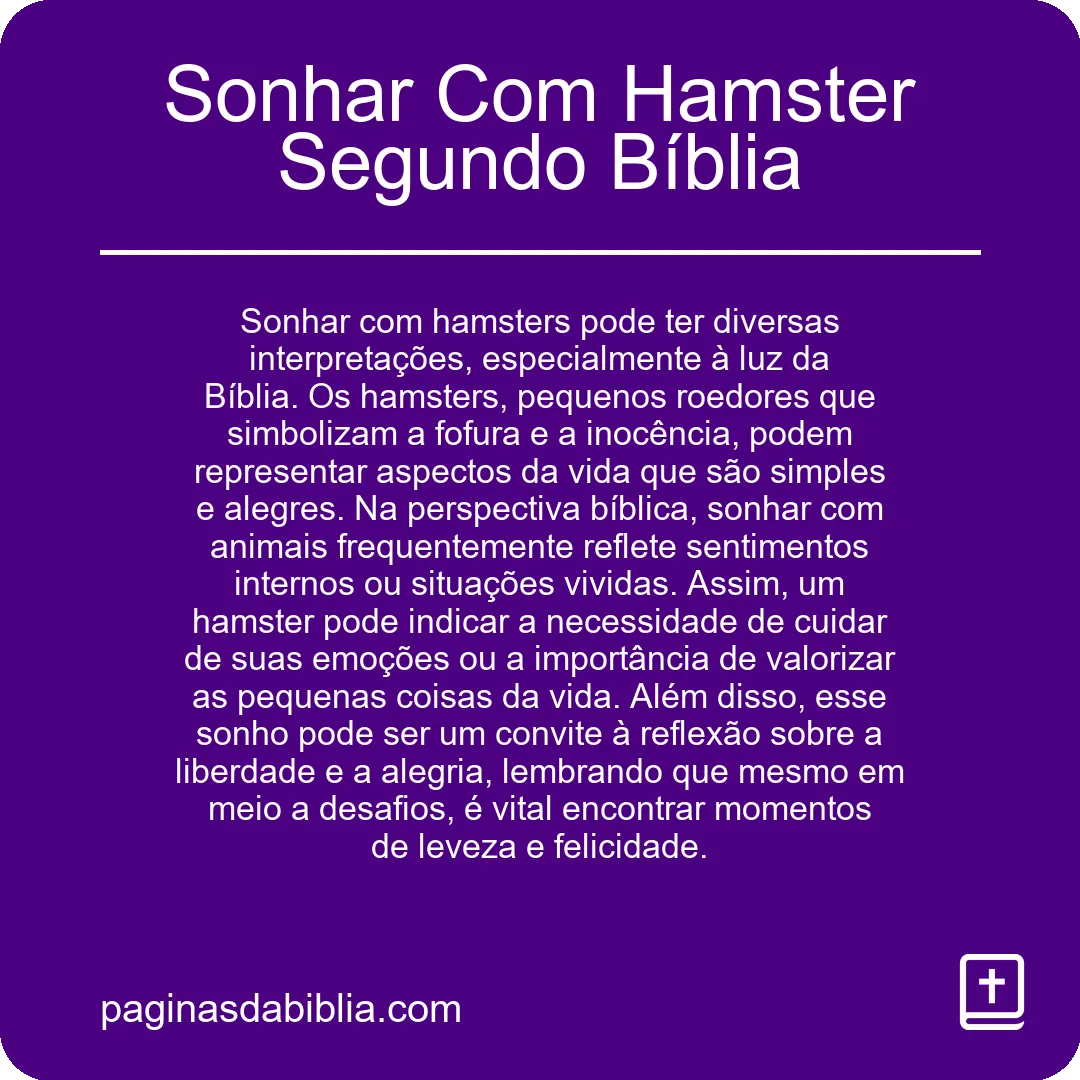 Sonhar Com Hamster Segundo Bíblia