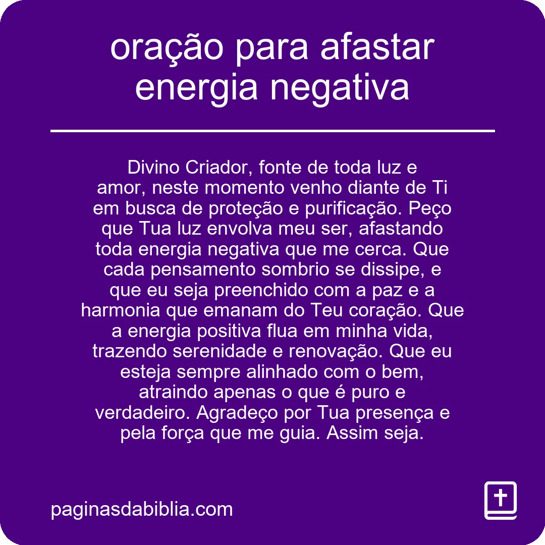 oração para afastar energia negativa