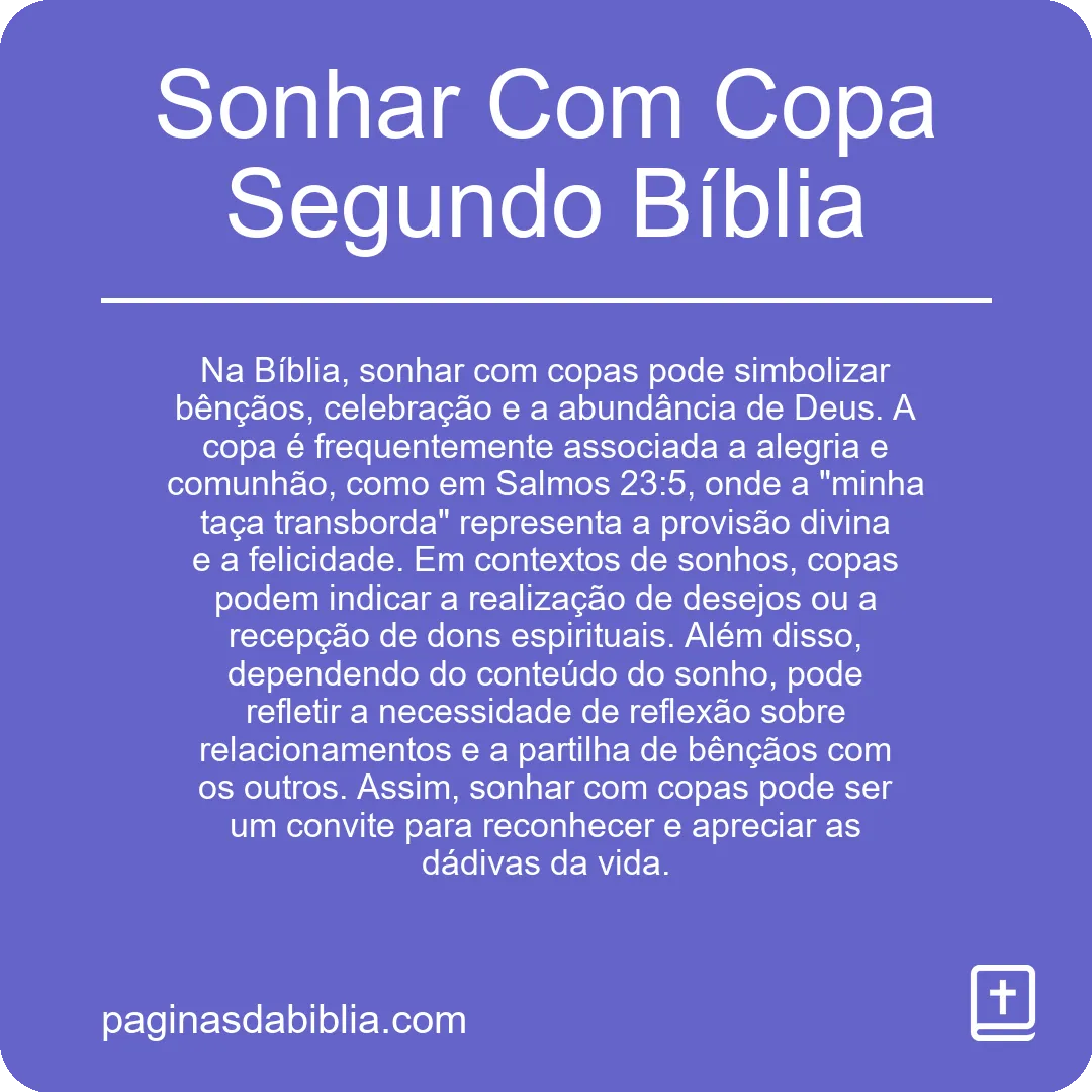 Sonhar Com Copa Segundo Bíblia