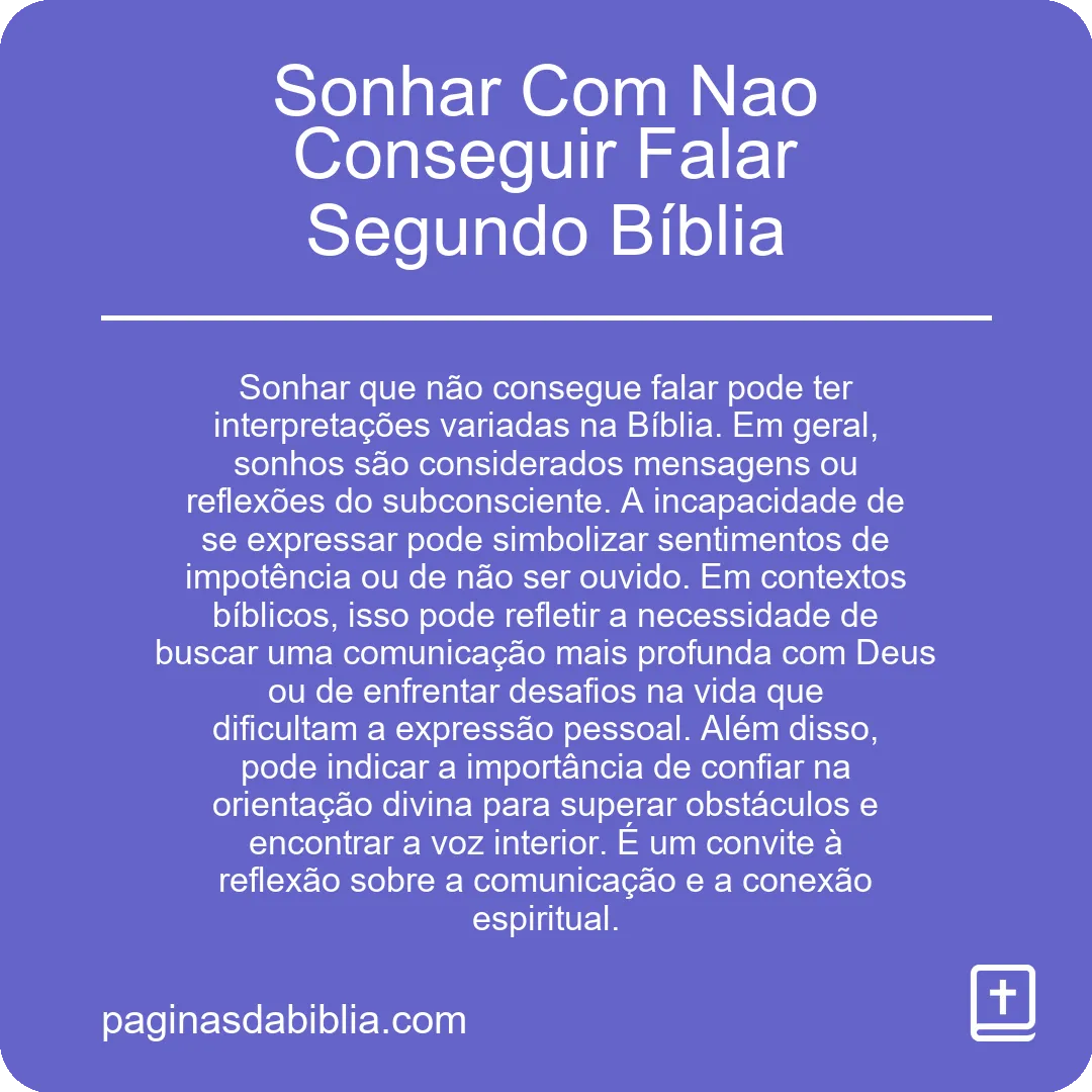 Sonhar Com Nao Conseguir Falar Segundo Bíblia