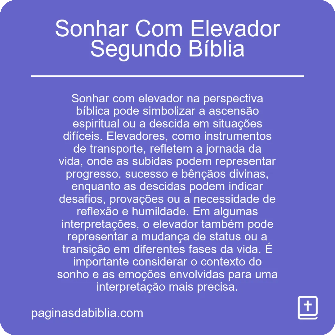 Sonhar Com Elevador Segundo Bíblia