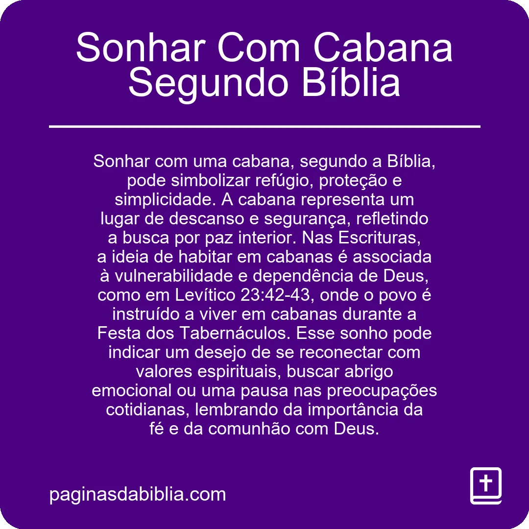 Sonhar Com Cabana Segundo Bíblia