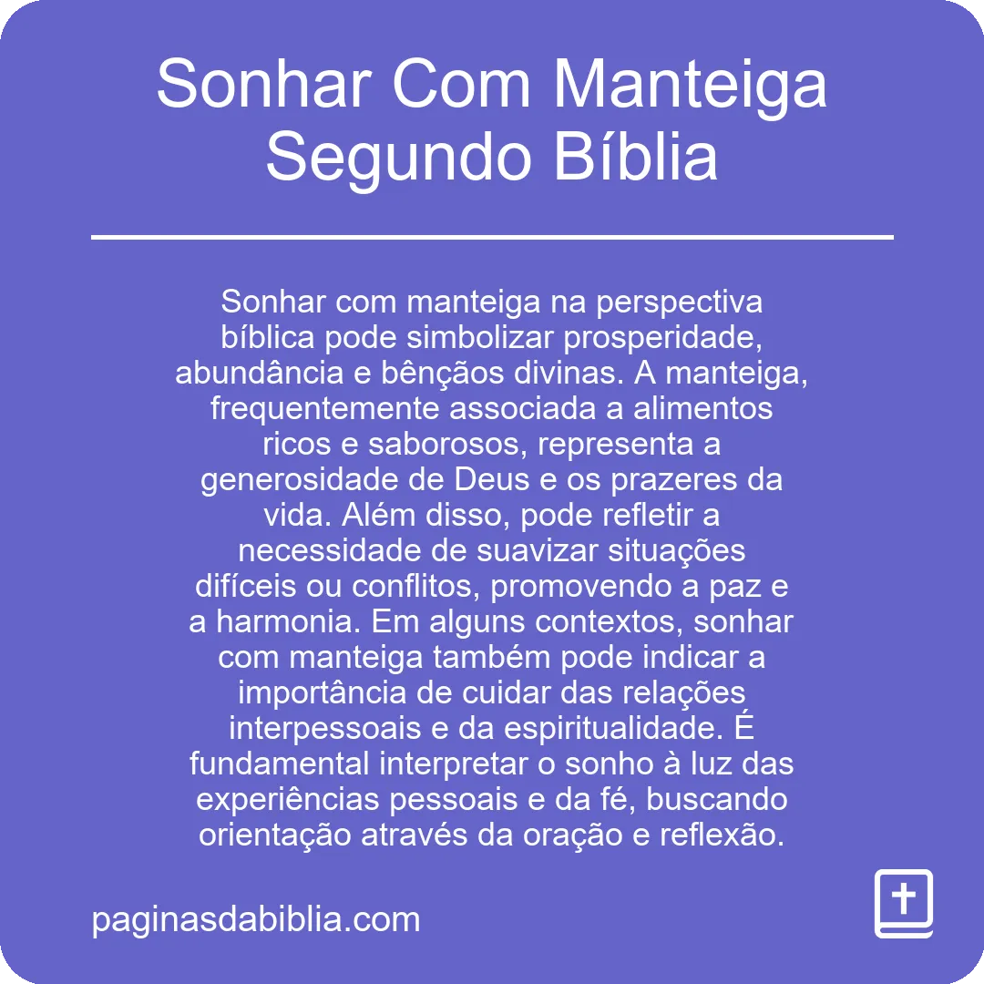 Sonhar Com Manteiga Segundo Bíblia