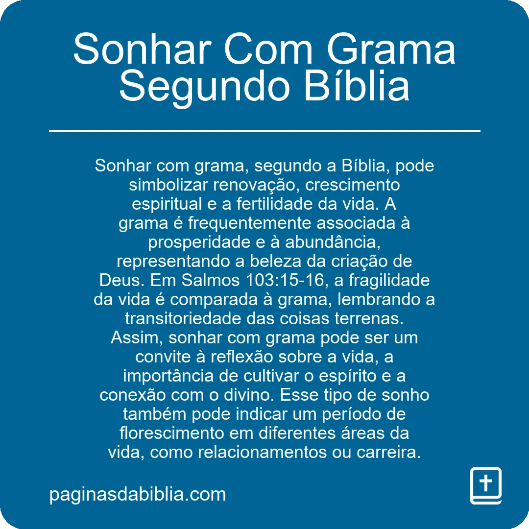 Sonhar Com Grama Segundo Bíblia