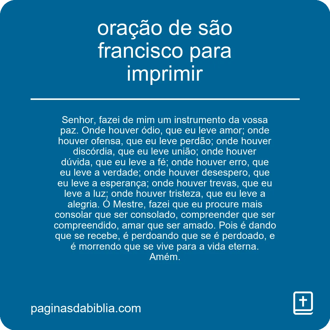 oração de são francisco para imprimir