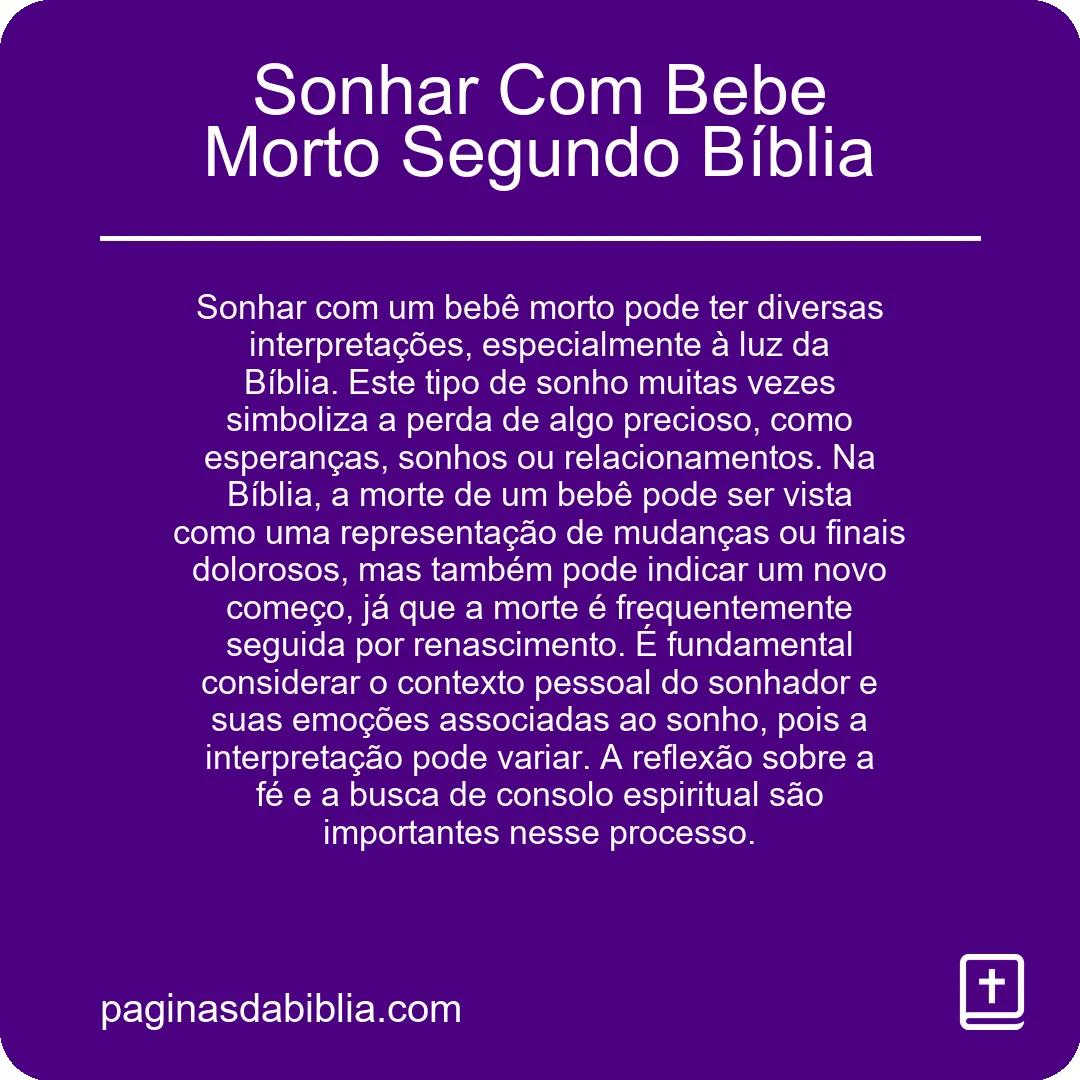 Sonhar Com Bebe Morto Segundo Bíblia