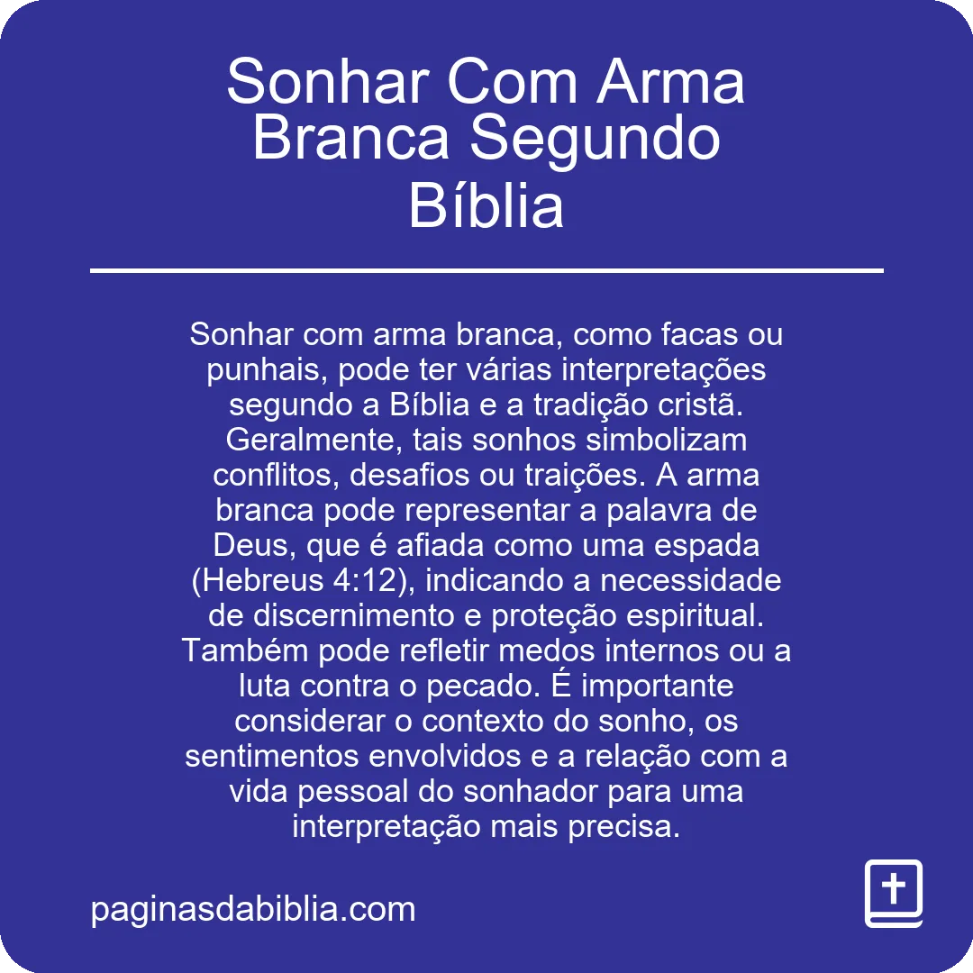 Sonhar Com Arma Branca Segundo Bíblia