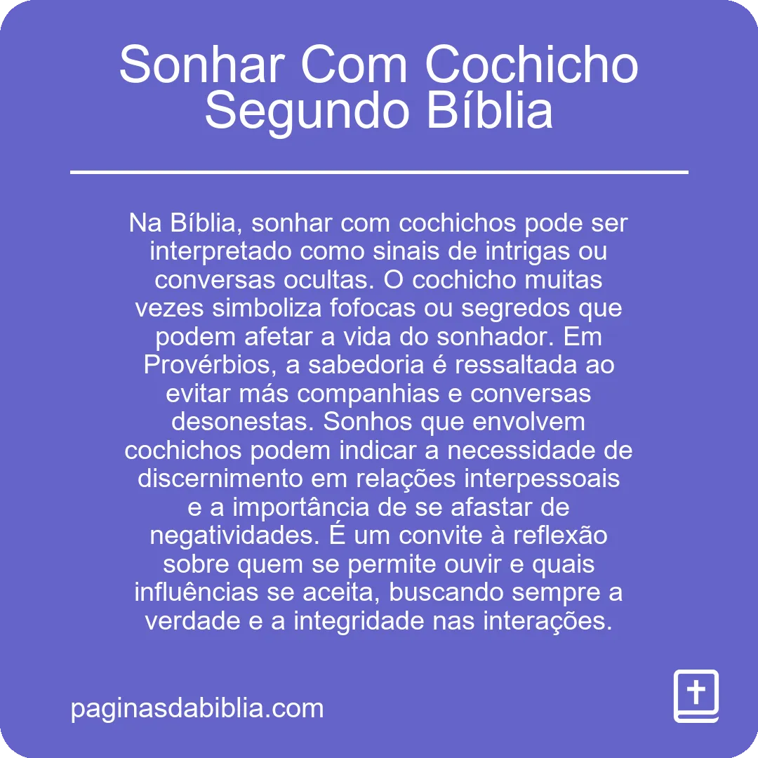 Sonhar Com Cochicho Segundo Bíblia