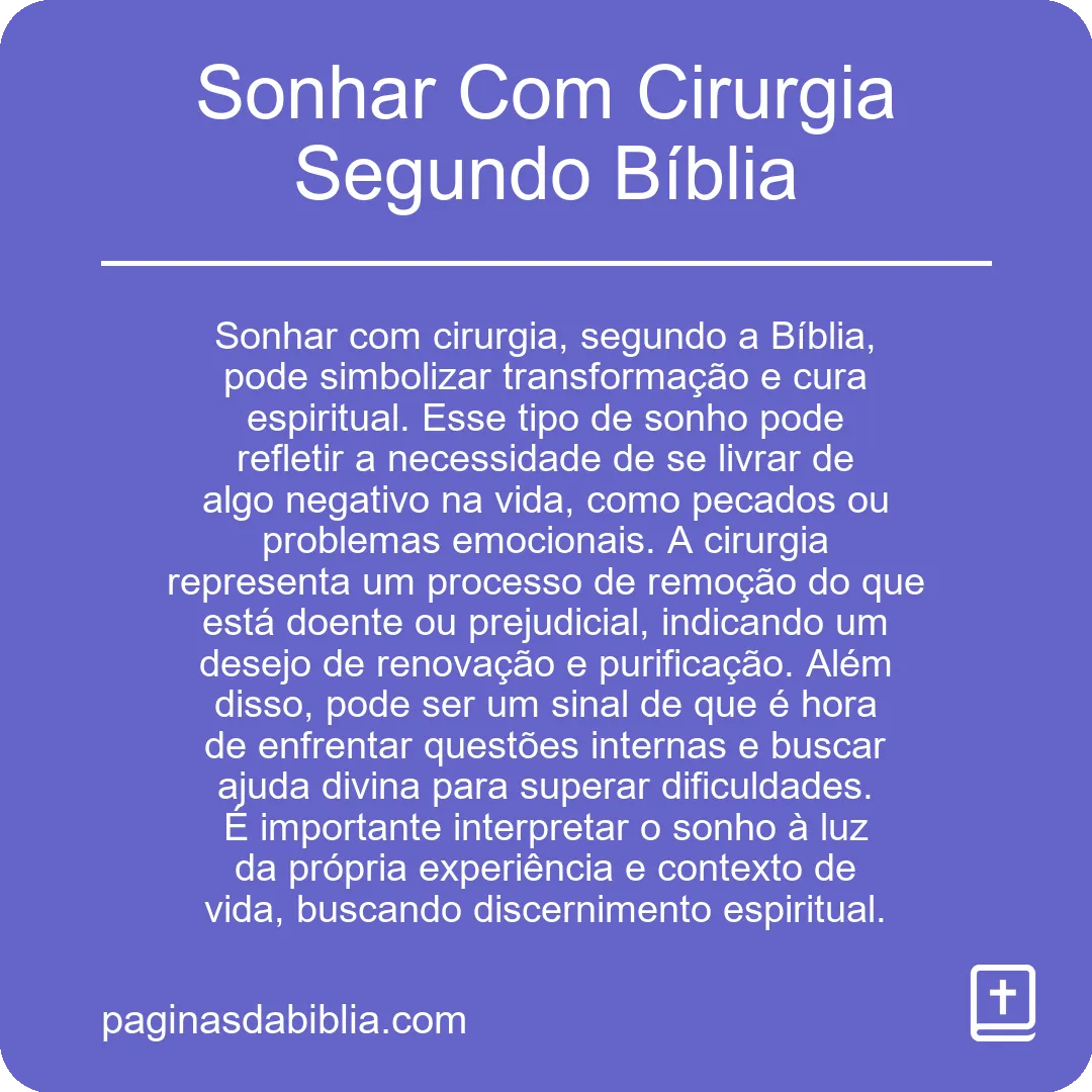 Sonhar Com Cirurgia Segundo Bíblia