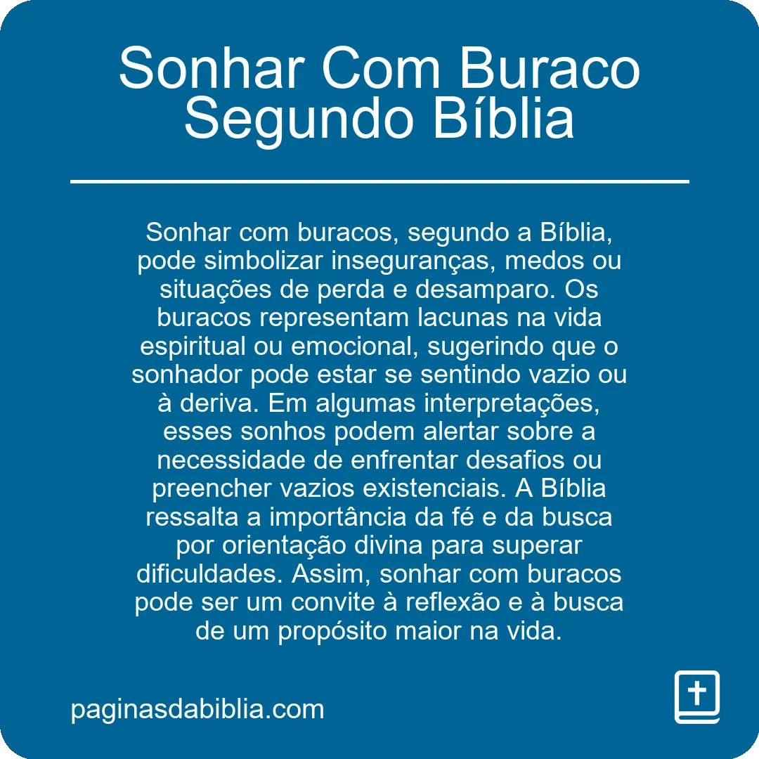 Sonhar Com Buraco Segundo Bíblia