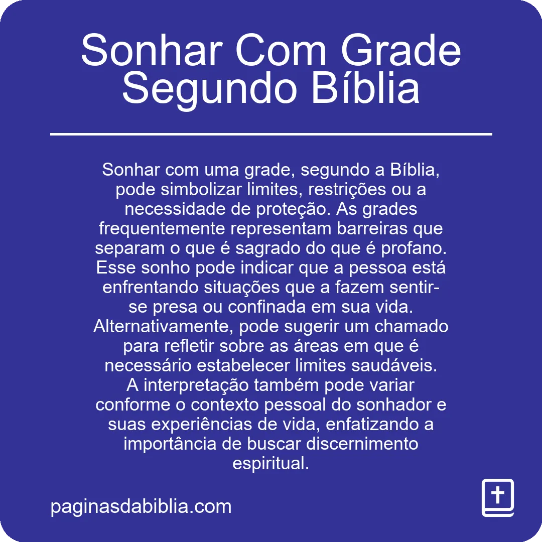 Sonhar Com Grade Segundo Bíblia