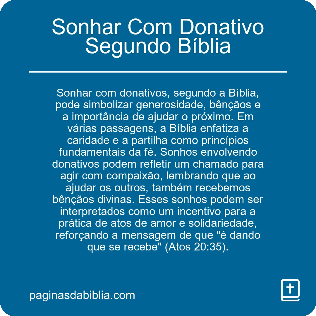 Sonhar Com Donativo Segundo Bíblia