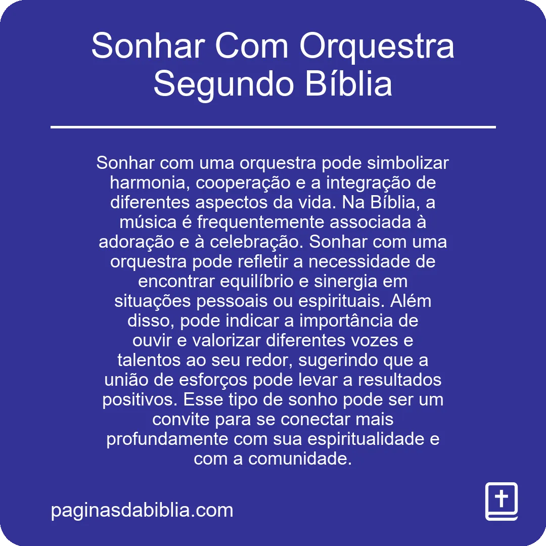 Sonhar Com Orquestra Segundo Bíblia