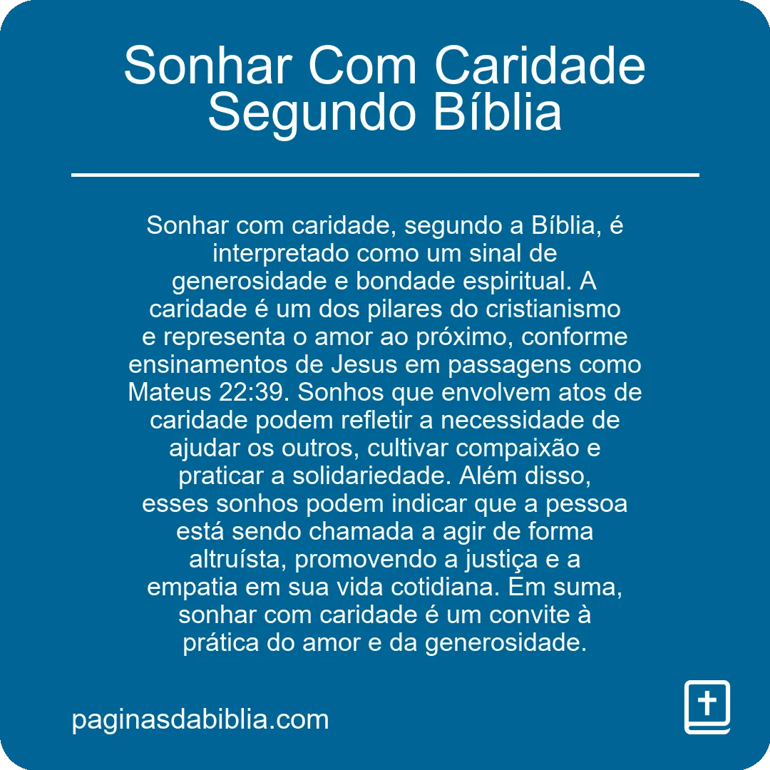 Sonhar Com Caridade Segundo Bíblia