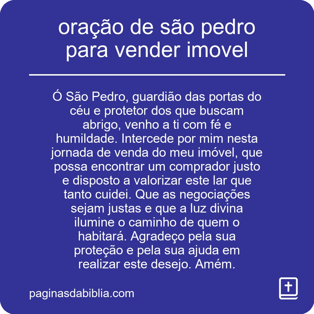 oração de são pedro para vender imovel