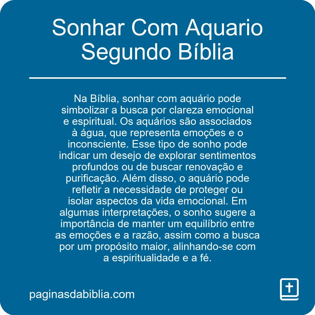 Sonhar Com Aquario Segundo Bíblia